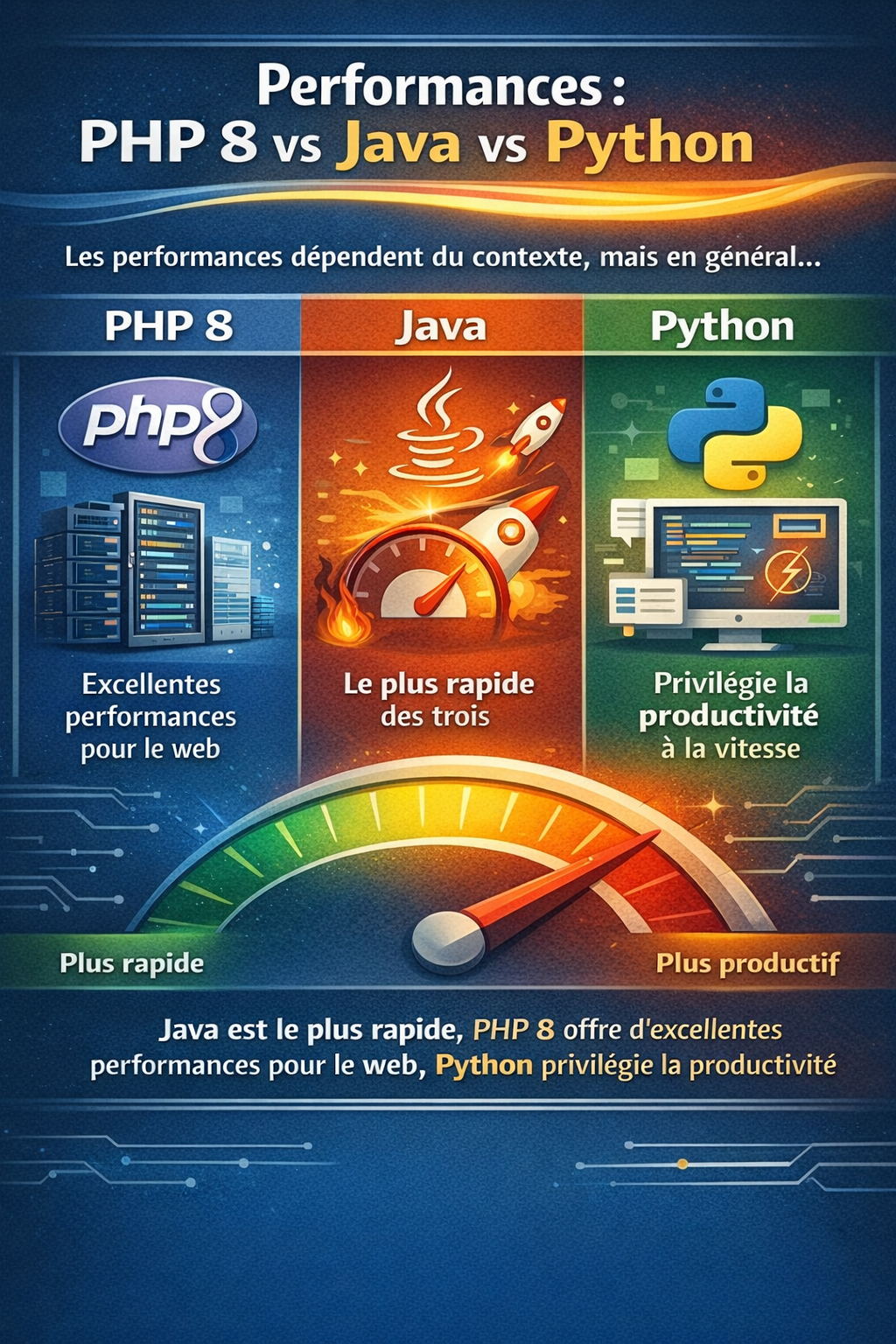 Quel est le language le plus rapide entre PHP8, JAVA et Python